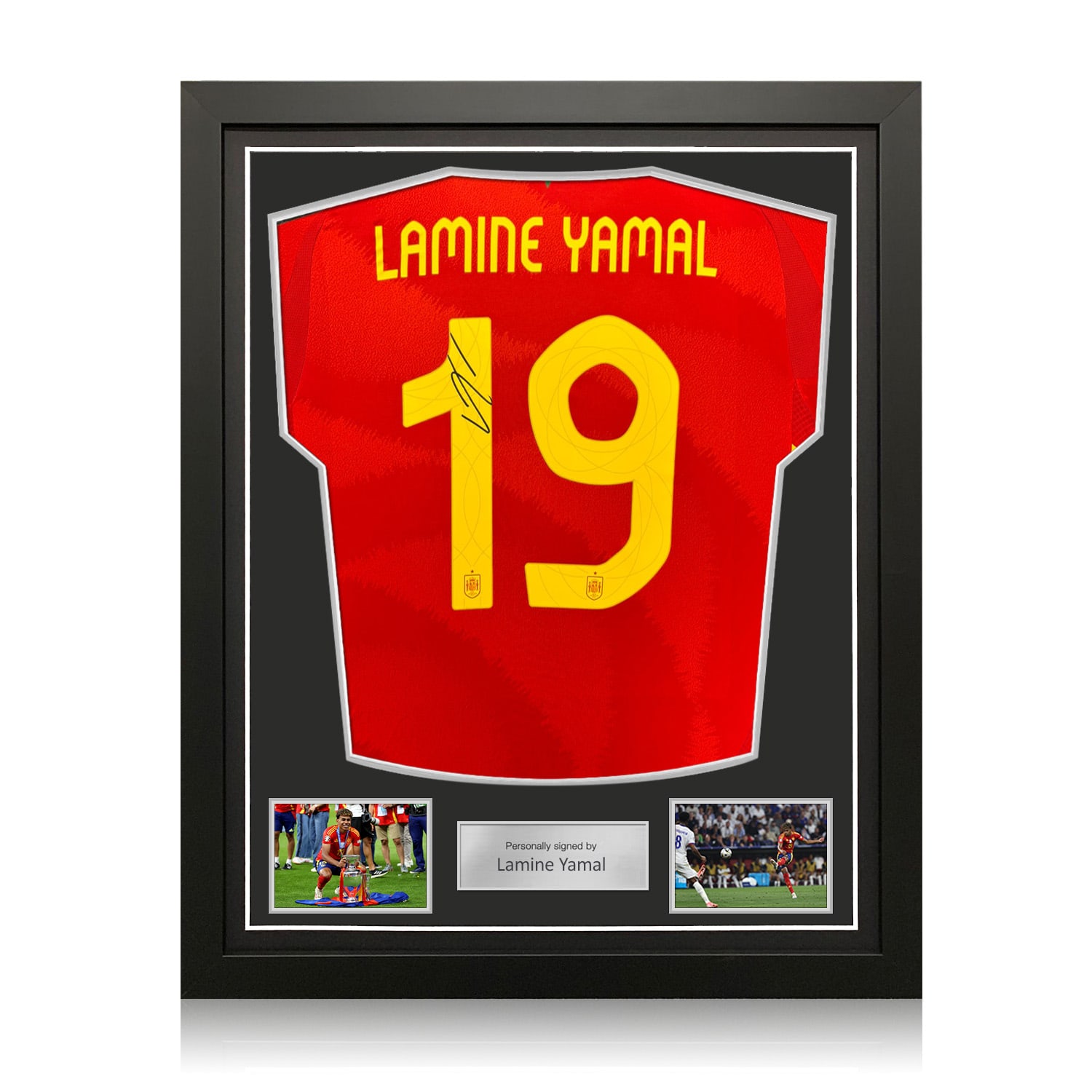 Lamine Yamal Signed Spain Home Football Shirt 2024. Standard Frame