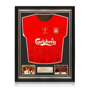 Liverpool 2005 Istanbul Multi Signed Football Shirt (Front). Superior Frame