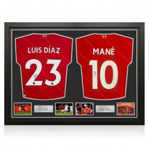 Luis Díaz And Sadio Mane Signed Liverpool 2021-22 Football Shirts. Dual Frame