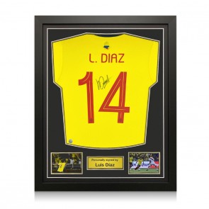 Luis Diaz Signed Colombia 2022 Football Shirt. Standard Frame