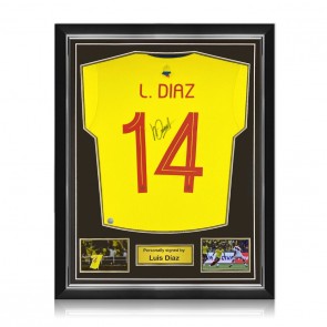 Luis Diaz Signed Colombia 2022 Football Shirt. Superior Frame