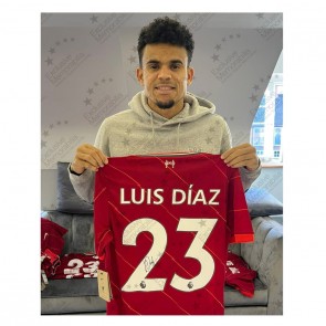Luis Díaz Signed Liverpool 2021-22 Football Shirt. Deluxe Frame