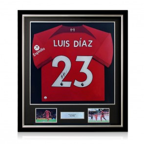 Luis Diaz Signed Liverpool 2022-23 Football Shirt. Deluxe Frame