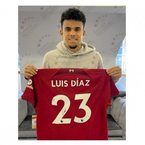 Luis Diaz Signed Liverpool 2022-23 Football Shirt. Deluxe Frame