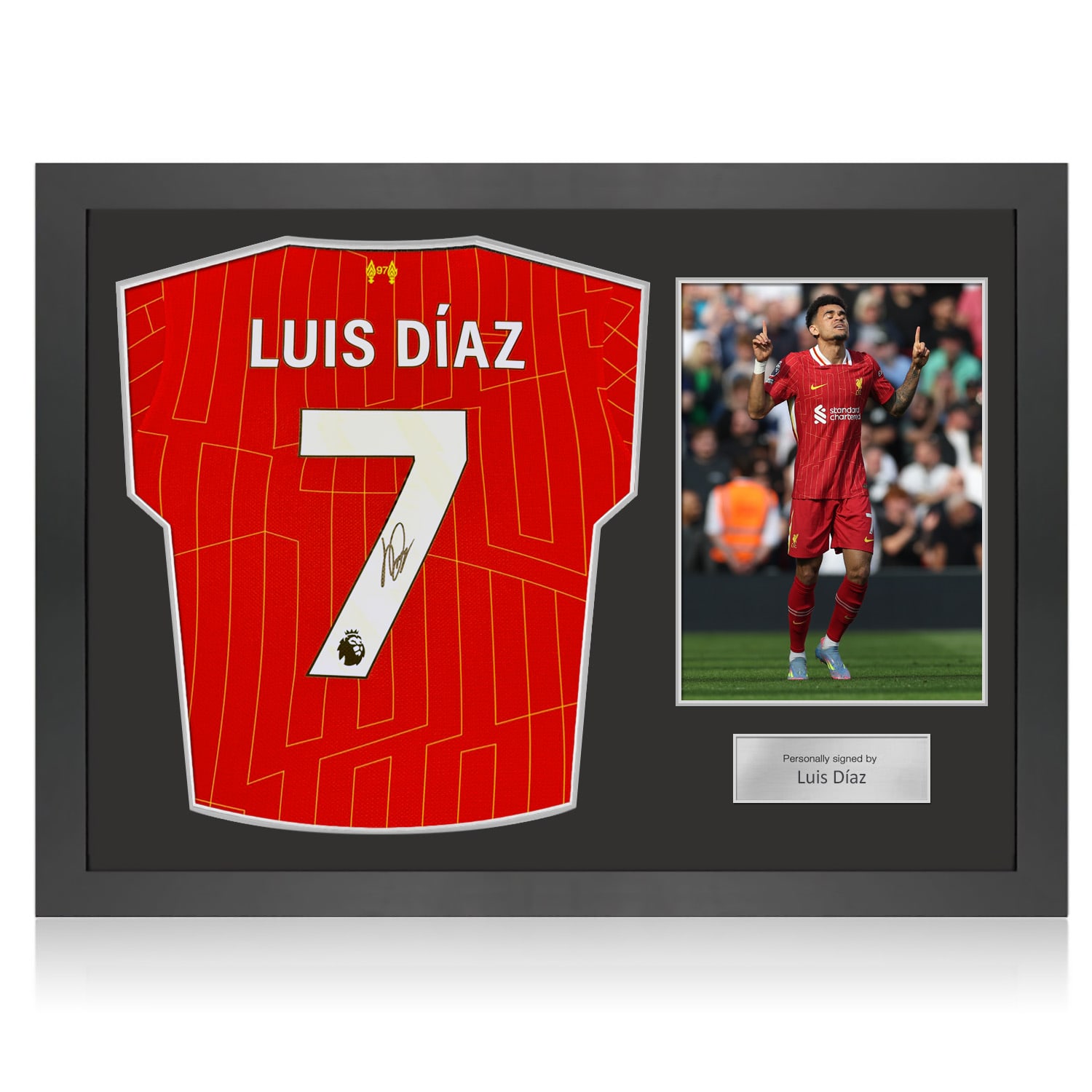 Luis Díaz Signed Liverpool 2024-25 Football Shirt. Icon Frame