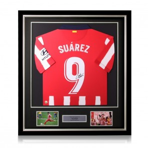 Luis Suarez Signed Atletico Madrid 2020-21 Football Shirt. Deluxe Frame