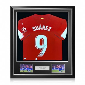 Luis Suarez Signed Atletico Madrid 2021-22 Football Shirt. Deluxe Frame