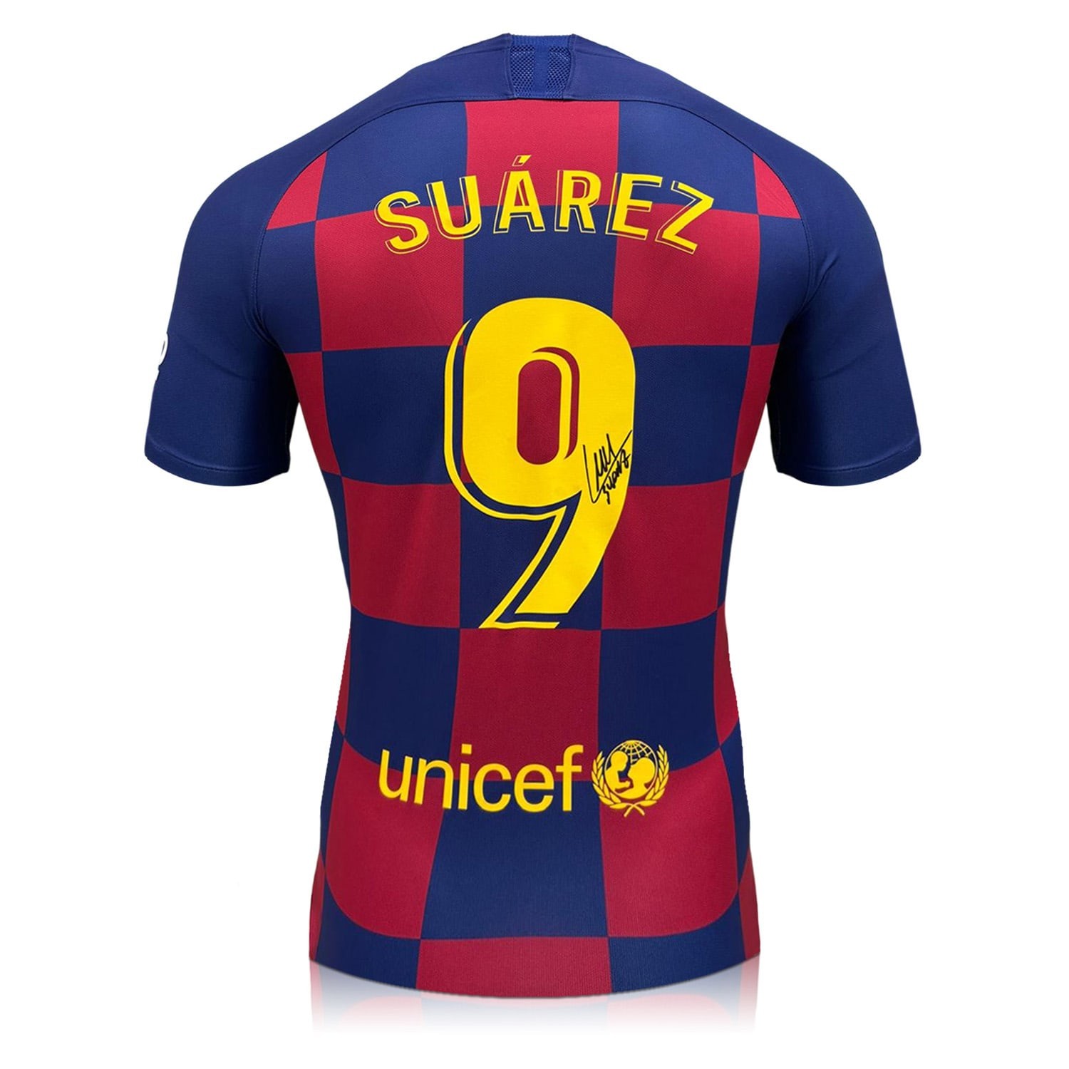 Luis Suarez Signed Original Barcelona 2019-20 Home Football Shirt (Fan Style Printing)