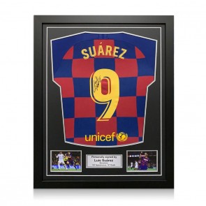 Luis Suarez Signed Barcelona 2019-20 Football Shirt. Standard Frame