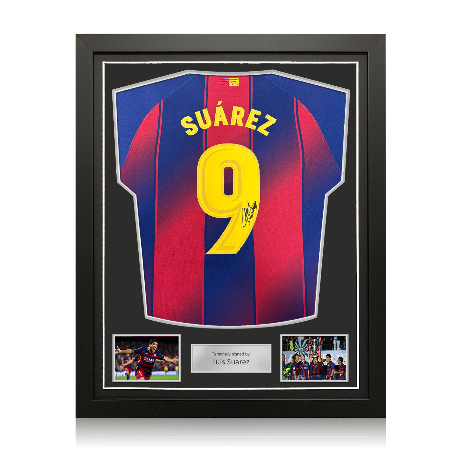Luis Suarez Signed Barcelona 2025-26 Home Football Shirt. Standard Frame