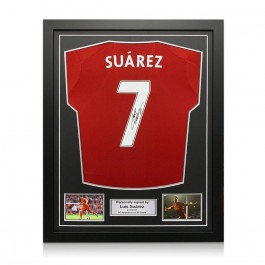 Luis Suarez Signed Liverpool Football Shirt. Standard Frame
