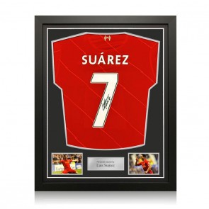 Luis Suarez Signed Liverpool 2021-22 Football Shirt. Standard Frame