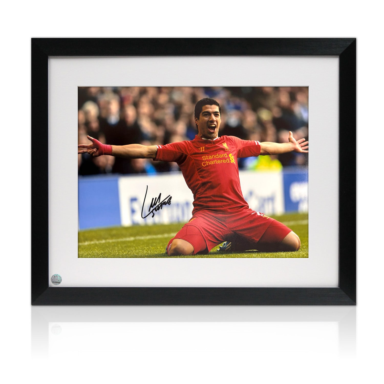 Luis Suarez Signed Liverpool Football Photo. Framed