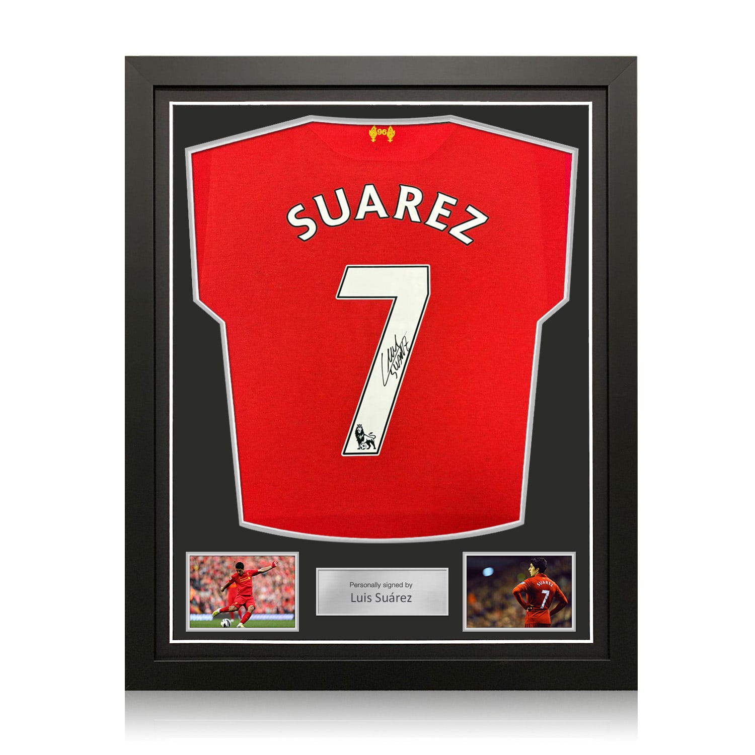Luis Suarez Signed Original Liverpool 2012-13 Football Shirt. Standard Frame