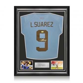Luis Suarez Signed Uruguay 2022-23 Football Shirt. Superior Frame