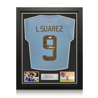 Luis Suarez Signed Uruguay 2022-23 Football Shirt. Standard Frame
