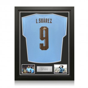 Luis Suarez Signed Uruguay 2024-25 Football Shirt. Standard Frame