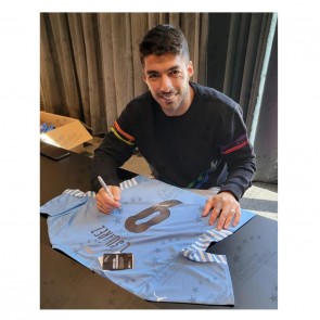 Luis Suarez Signed Uruguay Shirt. Standard Frame
