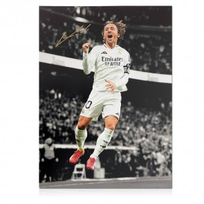 Luka Modric Signed Real Madrid Football Photo: Goal Celebration (Mono Background)