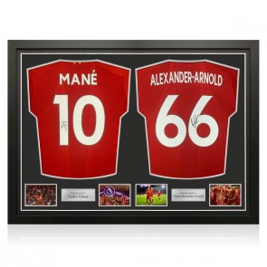 Sadio Mane And Trent Alexander-Arnold Signed Liverpool 2019-20 Football Shirts. Dual Frame