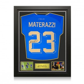 Marco Materazzi Signed Italy 2022-23 Football Shirt. Standard Frame