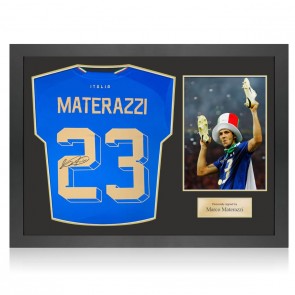 Marco Materazzi Signed Italy 2022-23 Football Shirt. Icon Frame