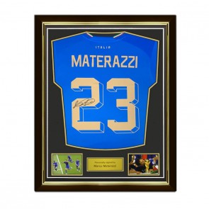 Marco Materazzi Signed Italy 2022-23 Football Shirt. Superior Frame