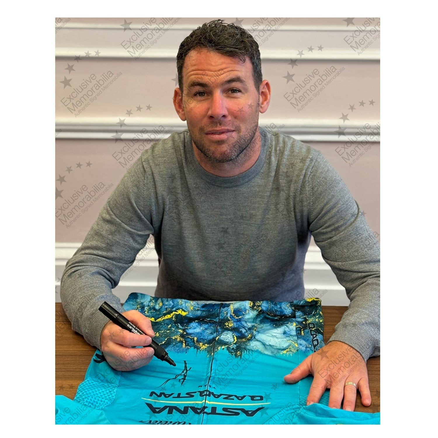 Sir Mark Cavendish Signed 2024 Astana World Champion Edition Jersey. Standard Frame