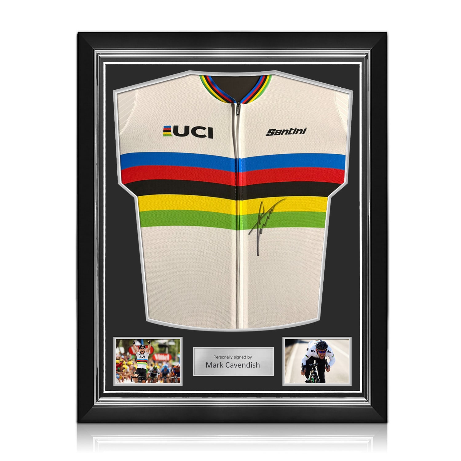Sir Mark Cavendish Signed 2025 UCI World Championship Jersey. Superior Frame