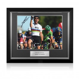 Mark Cavendish Signed Cycling Photo: Four-Time Champs Elysees Winner. Deluxe Frame