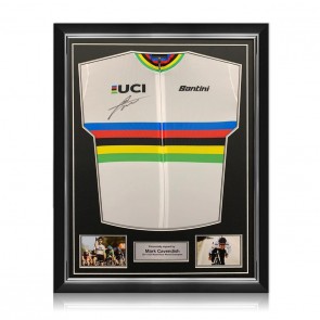 Mark Cavendish Signed World Cycling Champion Rainbow Pro Jersey. Superior Frame