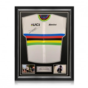 Mark Cavendish Signed World Cycling Champion Rainbow Fan Jersey. Superior Frame