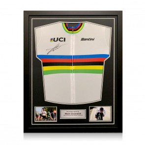 Mark Cavendish Signed World Cycling Champion Rainbow Fan Jersey. Standard Frame