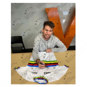 Mark Cavendish Signed World Cycling Champion Rainbow Pro Jersey. Deluxe Frame