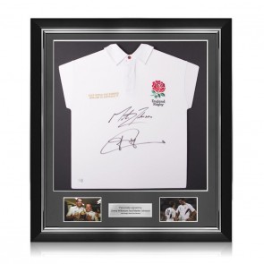  Jonny Wilkinson And Martin Johnson Signed England Rugby Shirt. Deluxe Frame