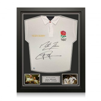  Jonny Wilkinson And Martin Johnson Signed England Rugby Shirt. Standard Frame