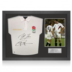 Jonny Wilkinson And Martin Johnson Signed England Rugby Shirt. Icon Frame