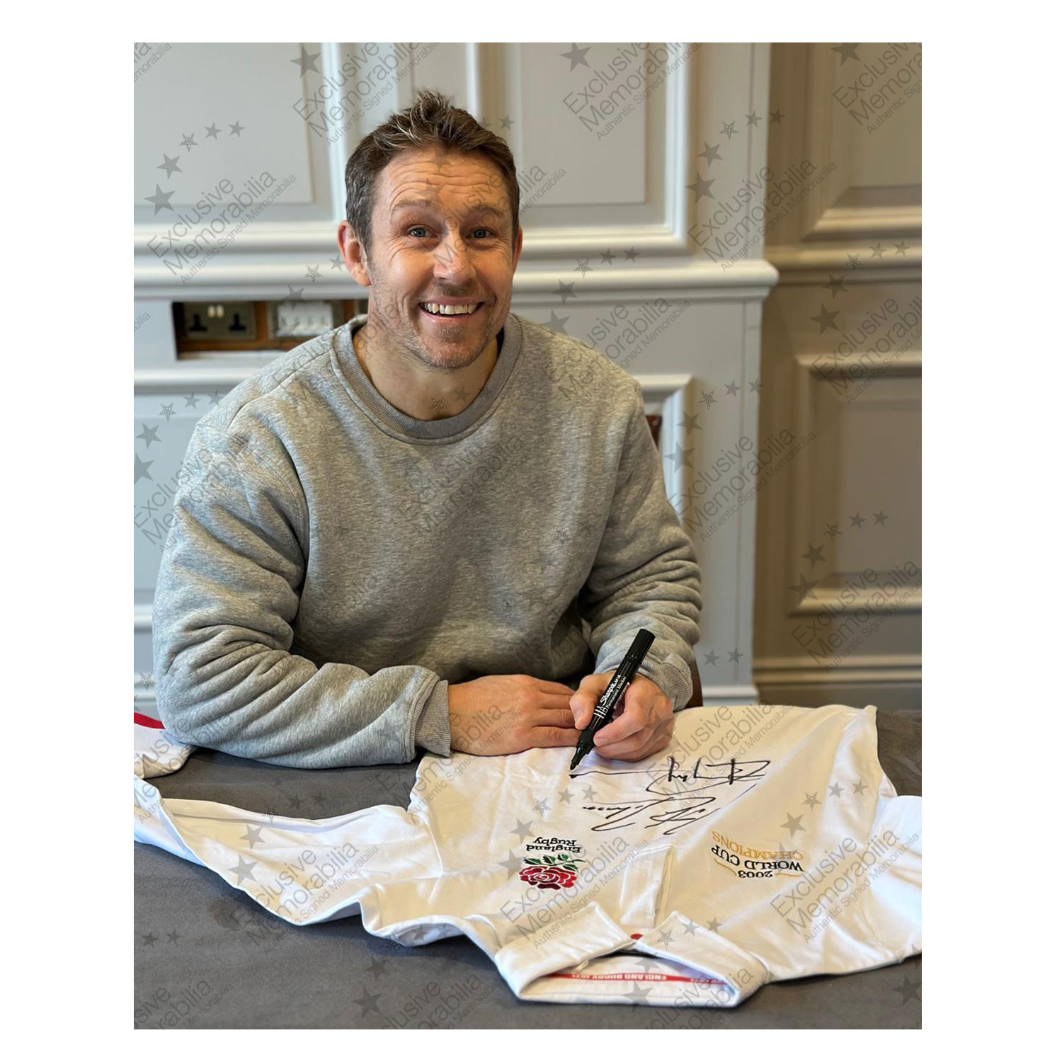 Martin Johnson And Jonny Wilkinson Signed England Rugby Shirt: Champions Embroidery. Icon Frame