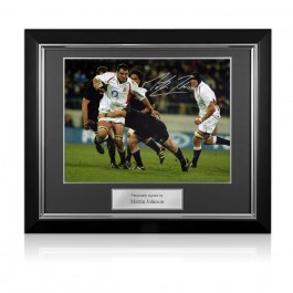 Martin Johnson Signed Rugby Photo: vs New Zealand. Deluxe Framed