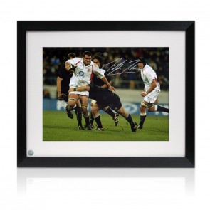 Martin Johnson Signed Rugby Photo: vs New Zealand. Framed