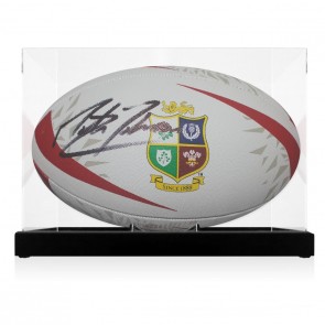 Martin Johnson Signed British And Irish Lions Rugby Ball. In Display Case