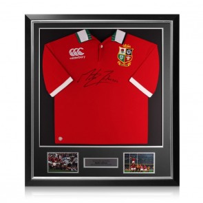 Martin Johnson Signed British And Irish Lions Rugby Shirt. Deluxe Frame