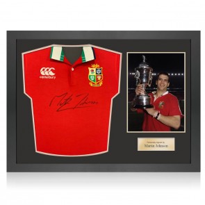 Martin Johnson Signed British And Irish Lions Rugby Shirt. Icon Frame