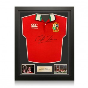 Martin Johnson Signed British And Irish Lions Rugby Shirt. Standard Frame