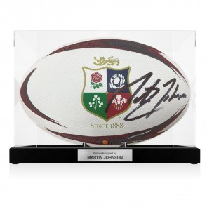 Martin Johnson Signed British And Irish Lions Rugby Ball 2025. Display Case With Plaque
