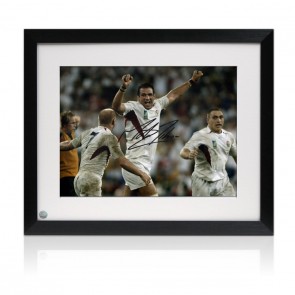 Martin Johnson Signed England Rugby Photo: RWC 2003 Final Whistle. Framed