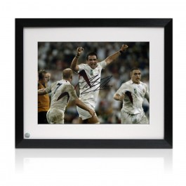 Martin Johnson Signed England Rugby Photo: RWC 2003 Final Whistle. Framed