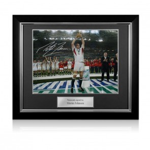 Martin Johnson Signed England Rugby Photo: The Podium. Deluxe Frame