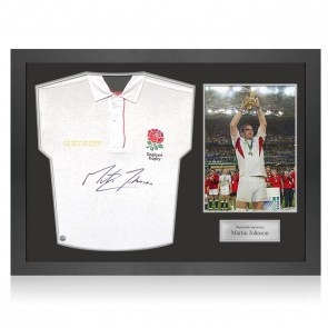 Martin Johnson Signed England Rugby Shirt. Icon Frame