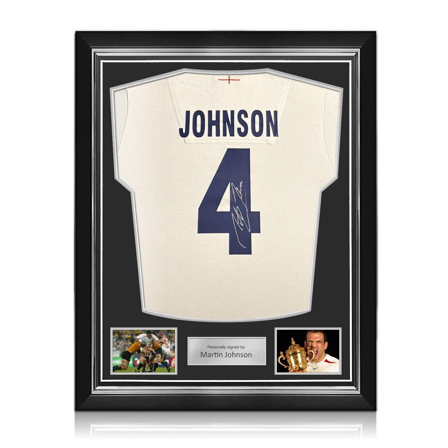 Martin Johnson Signed England Rugby Shirt: Johnson 4. Superior Frame